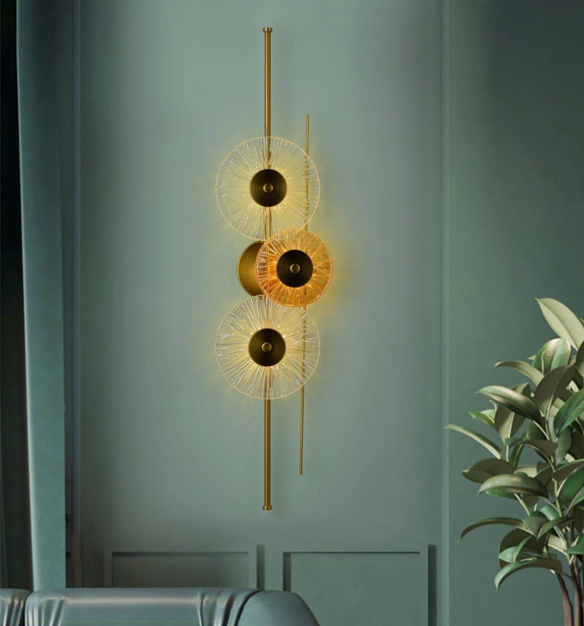1000 MM LED Gold Long Glass Discs Wall Light