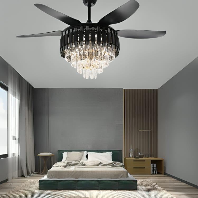 Crystal Ceiling Fan Black Gold Chandelier