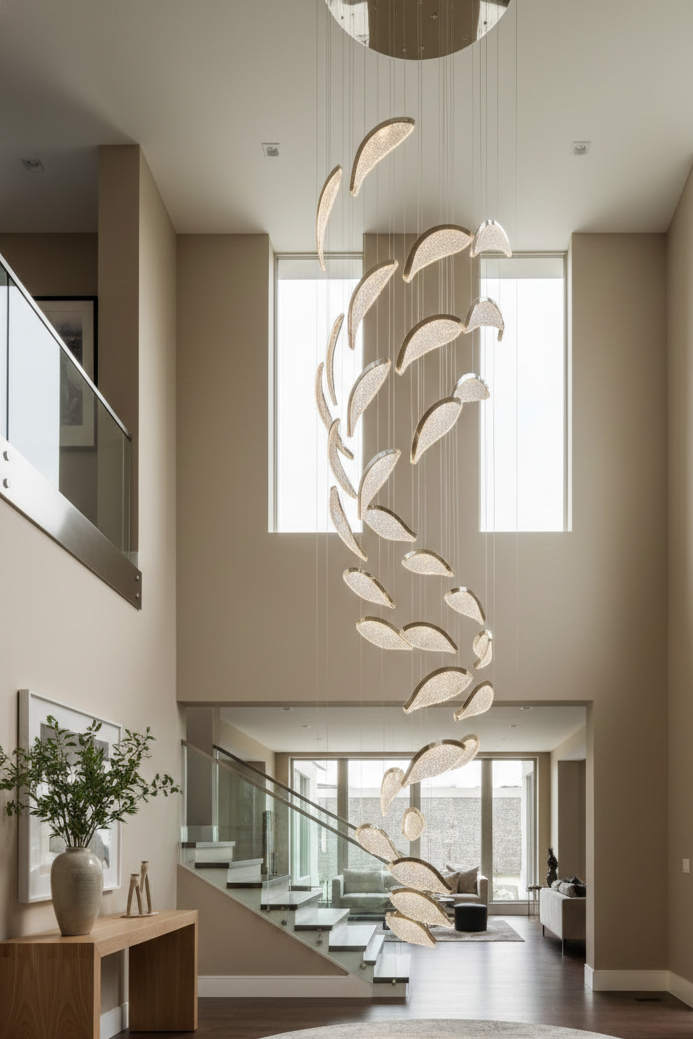 40 Lights Led Fish Shape Spiral Double Height Stair Chandelier