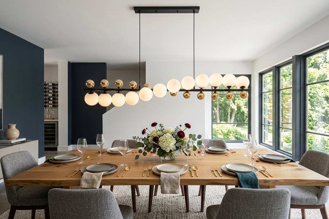 12-Lights Frosted & Gold Linear Chandelier