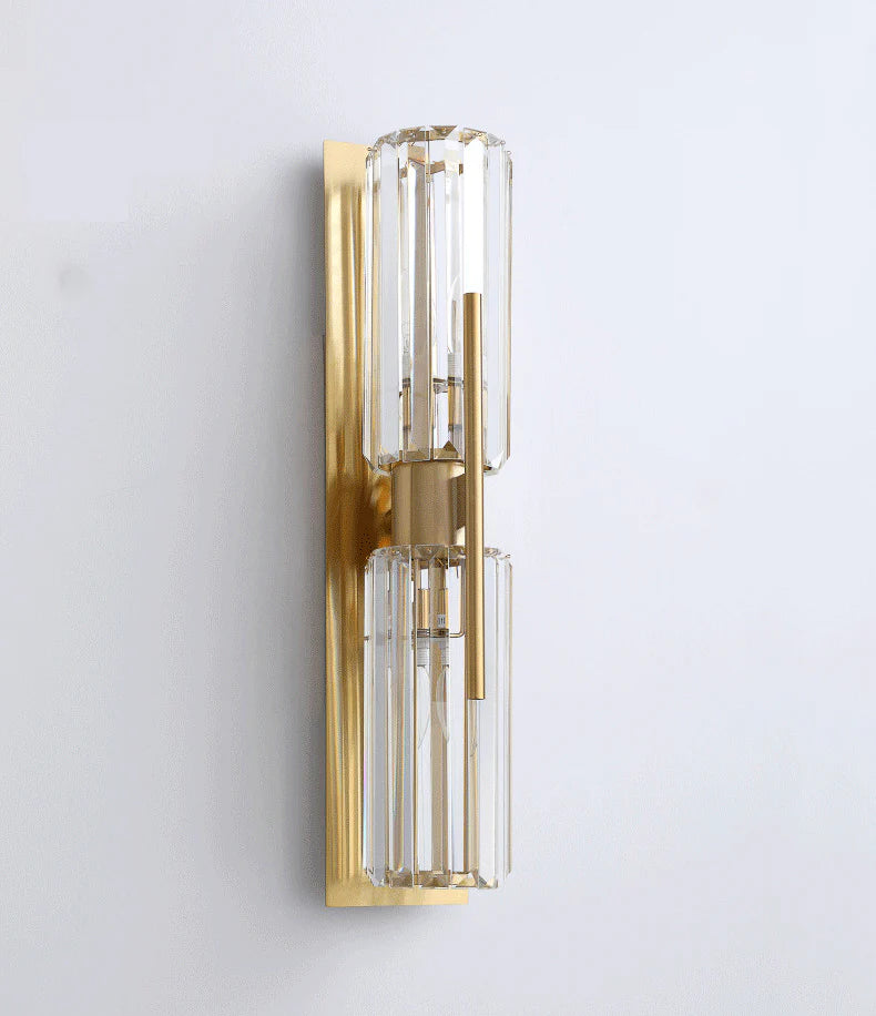 Modern Double Crystal Wall Light with Gold Backplate