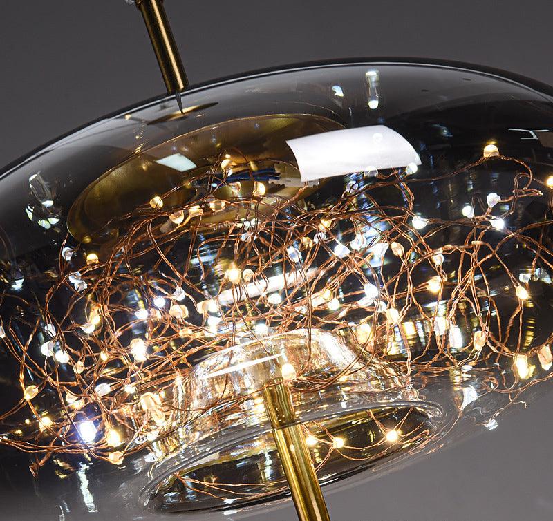 LED Fairy Smokey Glass Gold Pendant Light