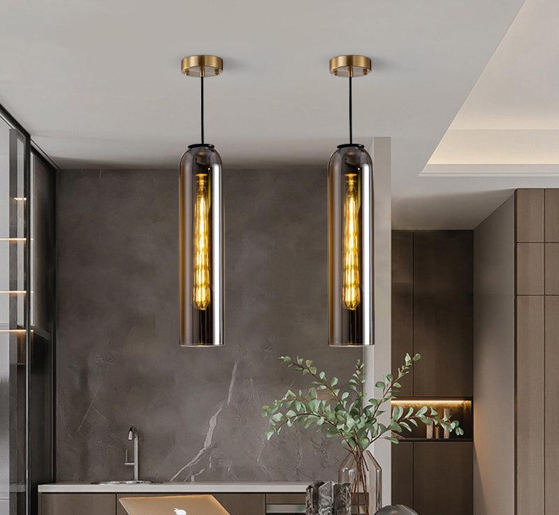 Long Smokey Glass Pendant Light