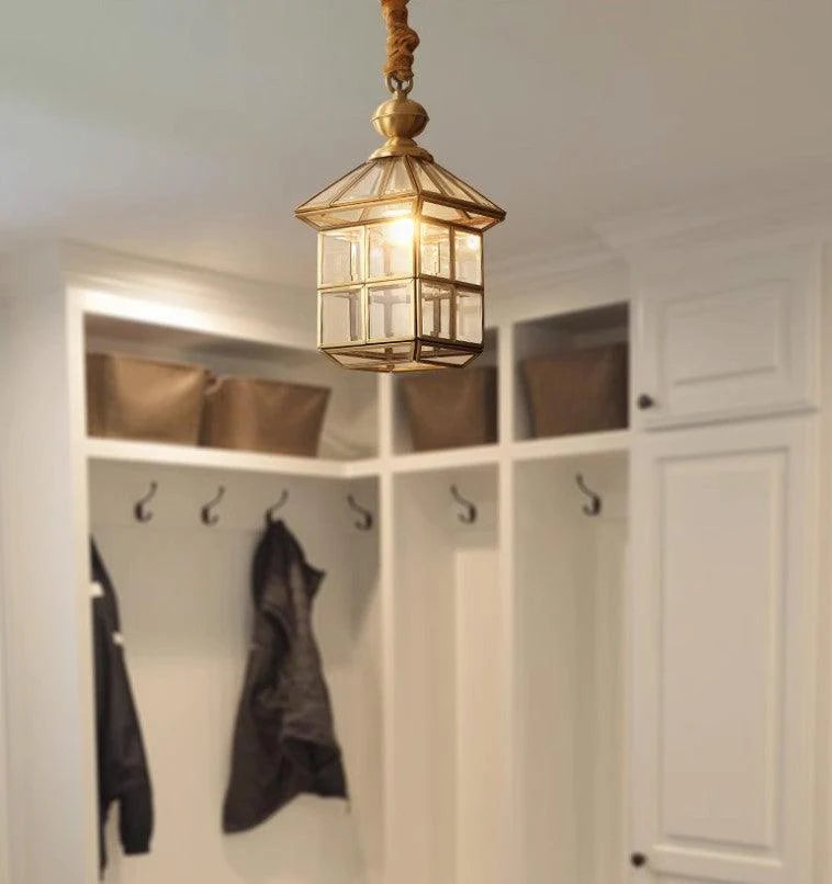 Vintage Lantern Pendant Light – Antique Brass & Glass Charm