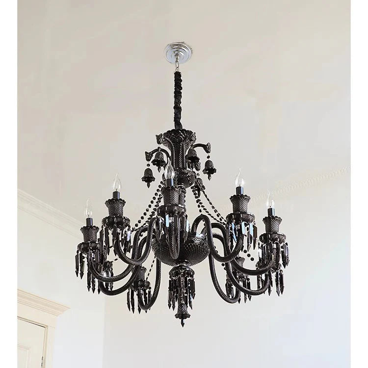 8 LIGHT Black GLASS ITALIAN CHANDELIER LIGHT FOR DINING HALL