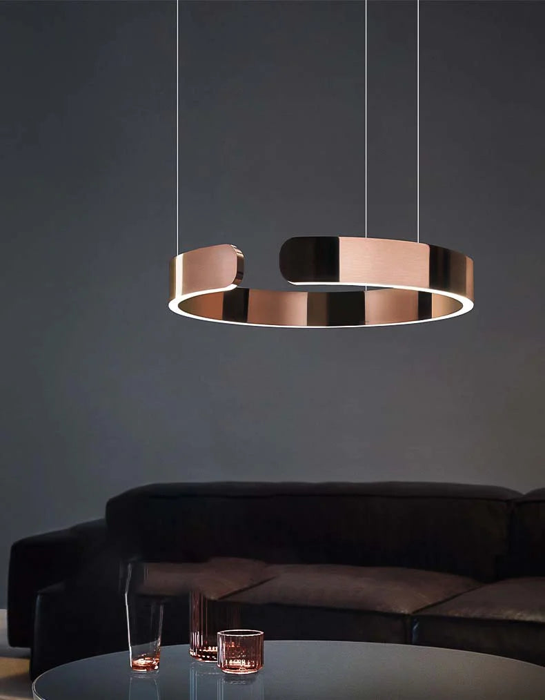 Modern 600MM LED Ring Chandelier – Copper Rose Gold Metallic Finish