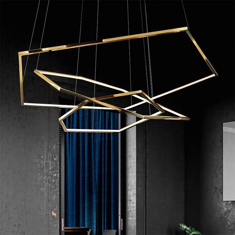3 Light 3 Hexagonal Rings Gold LED Chandelier