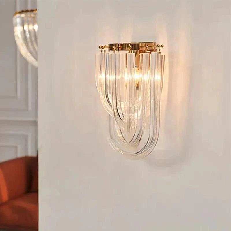 Modern U-Shaped Crystal Wall Light with Gold Base