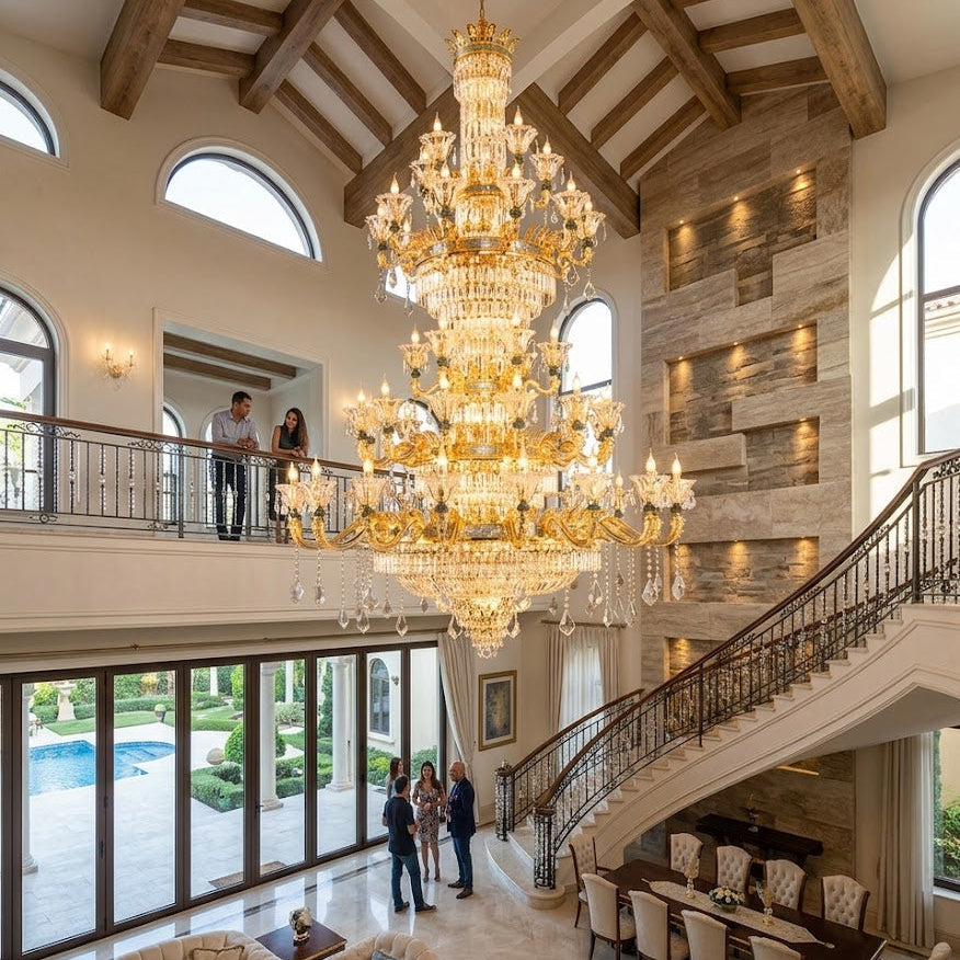 modern double height chandelier 