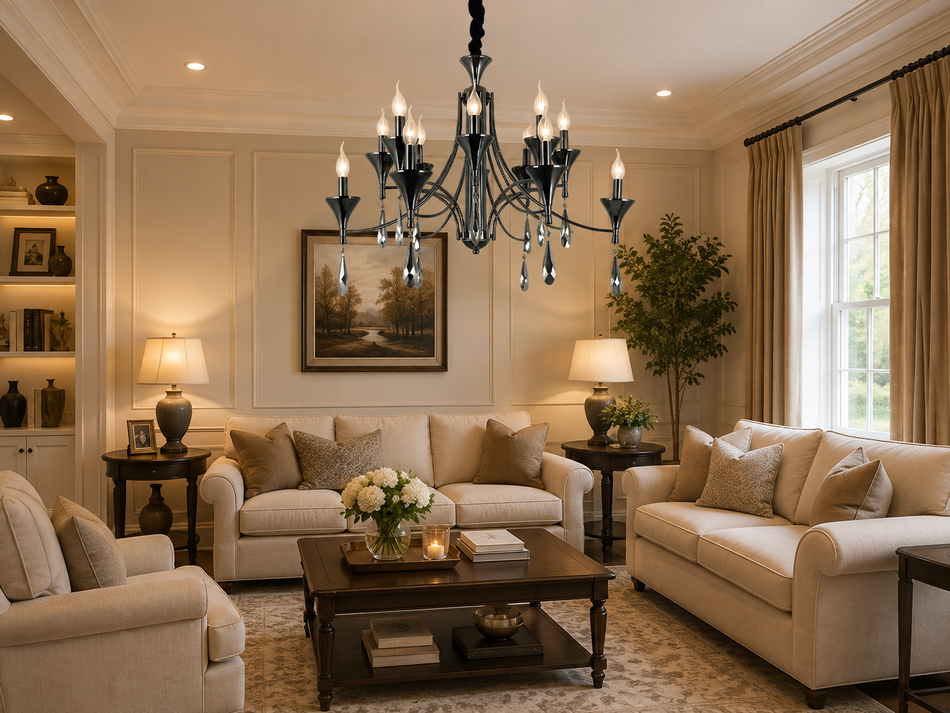 16 Light Elegant Peal Black & Smoke Grey Crystal Chandelier