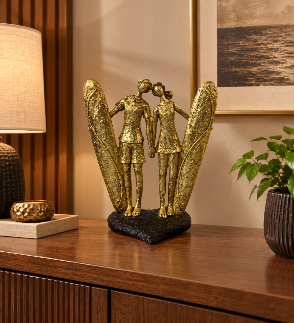 Gold Surfer Couple Decorative Sculpture