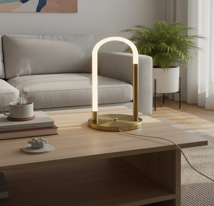 Modern LED Arch Table Lamp with Gold Finish