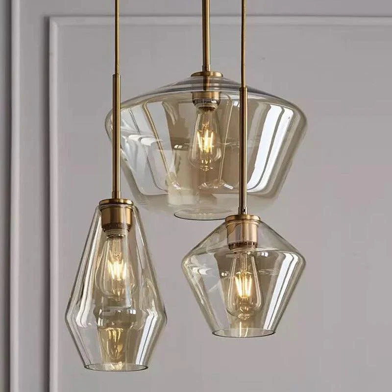 3 Light Amber Glass Pendant Light