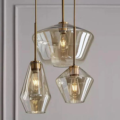 3 Light Amber Glass Pendant Light