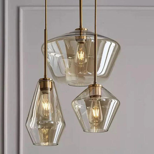 3 Light Amber Glass Pendant Light