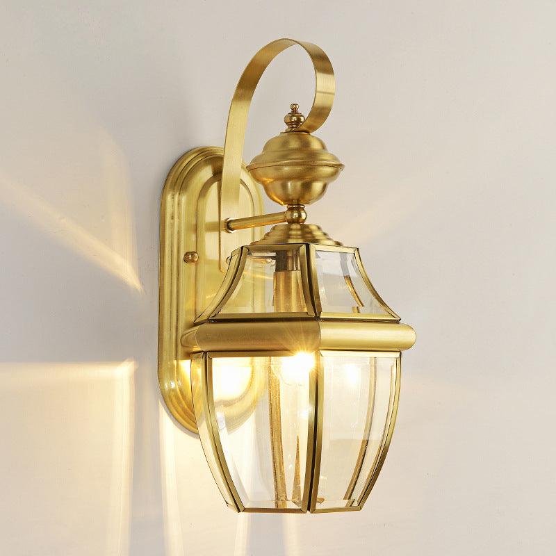 Classic Gold Glass Wall Lantern – Vintage Outdoor/Indoor Light Fixture
