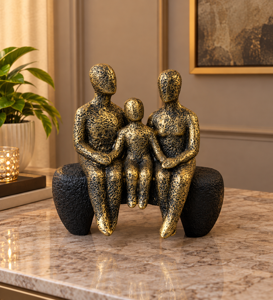 Abstract Family of Three Seated Figurine with Antique Gold Finish