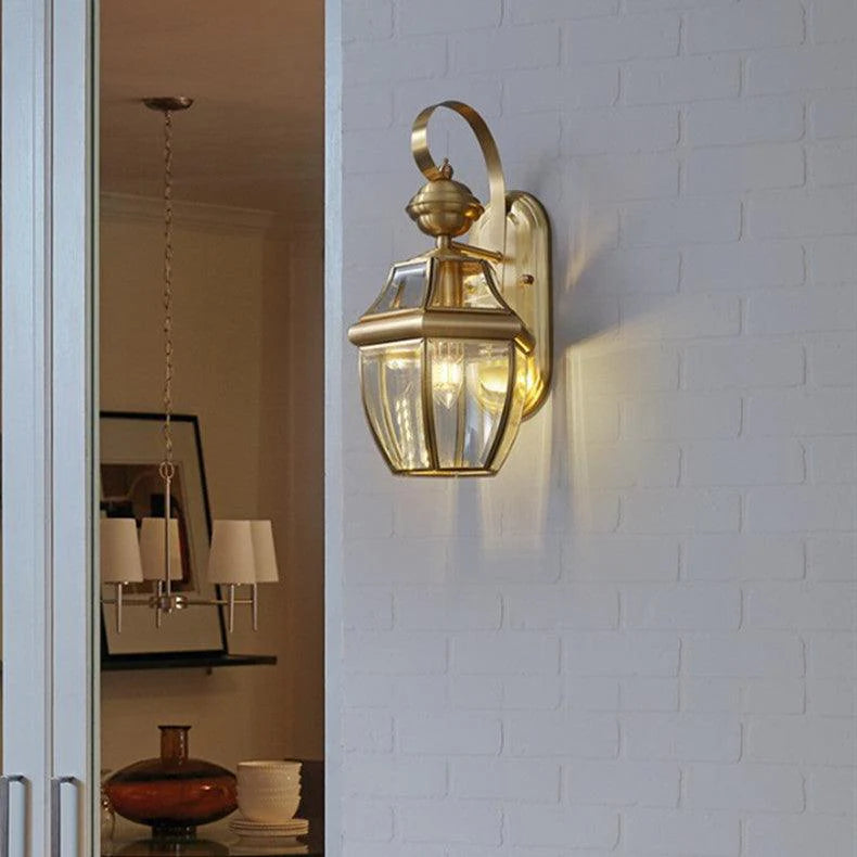 Classic Gold Glass Wall Lantern – Vintage Outdoor/Indoor Light Fixture