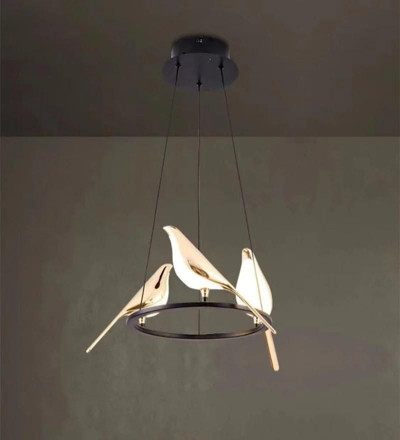 Bird Chandelier in Black and Gold Finish with in Built LED