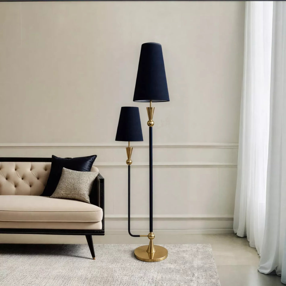 Modern Black & Brass Double Floor Lamp