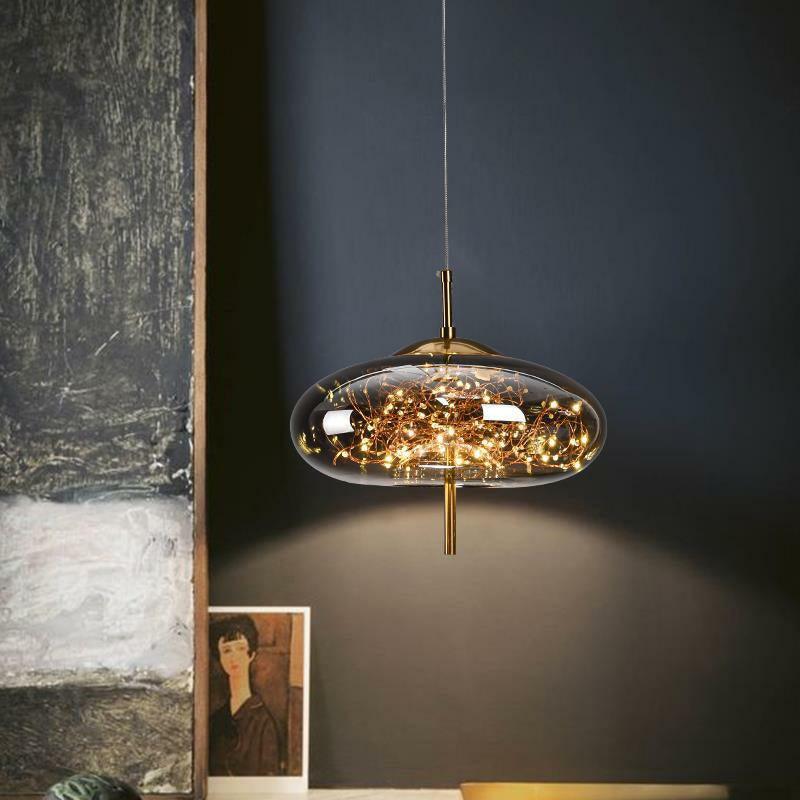 LED Fairy Smokey Glass Gold Pendant Light