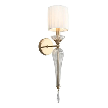 Luxury Crystal Wall Sconce with Fabric Shade – Classic Gold Wall Light