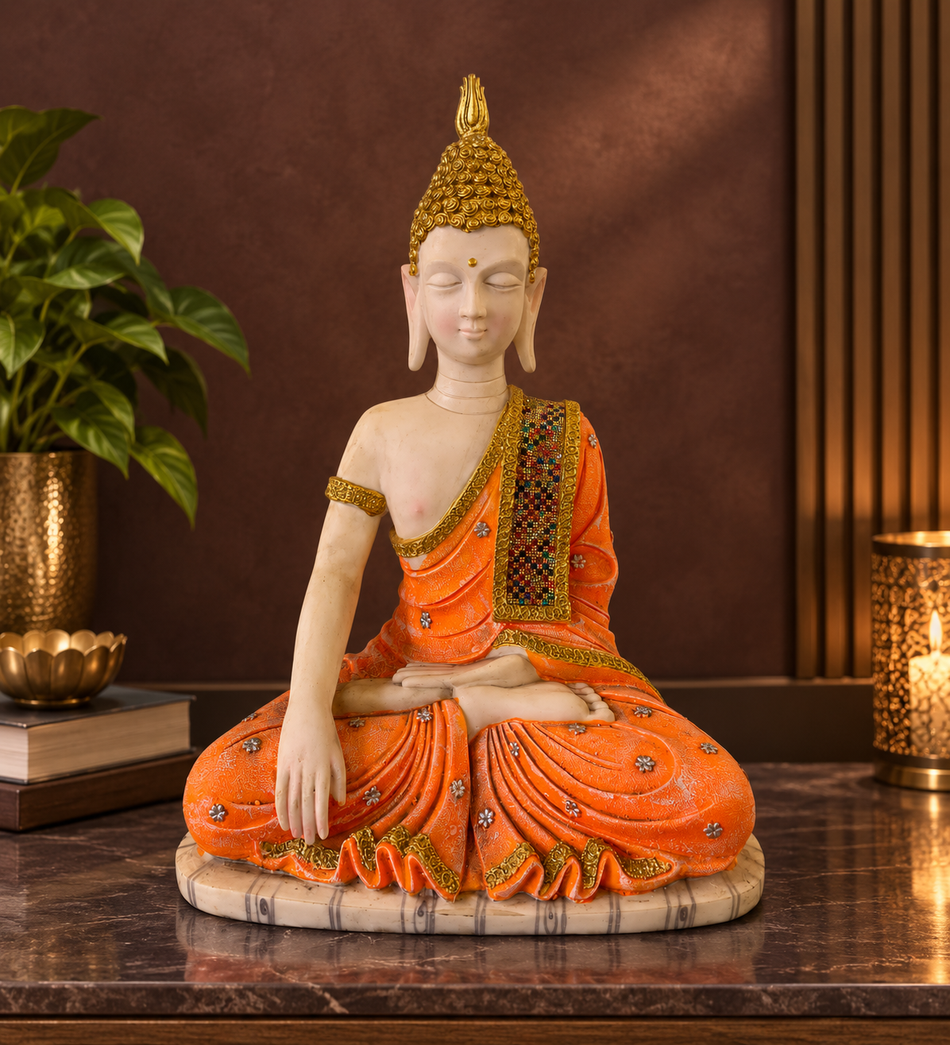 Orange and Gold Meditating Buddha Statue