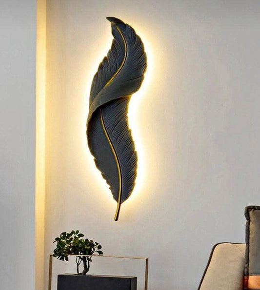 600MM LED Black Gold Resin White Feather Room Wall Light