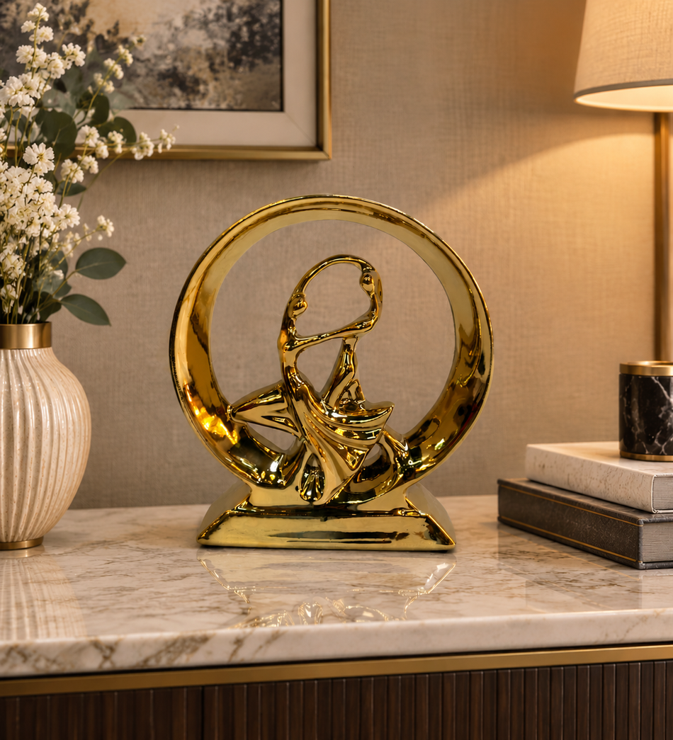 Elegant Electroplated Gold Dancing Couple Ring Sculpture