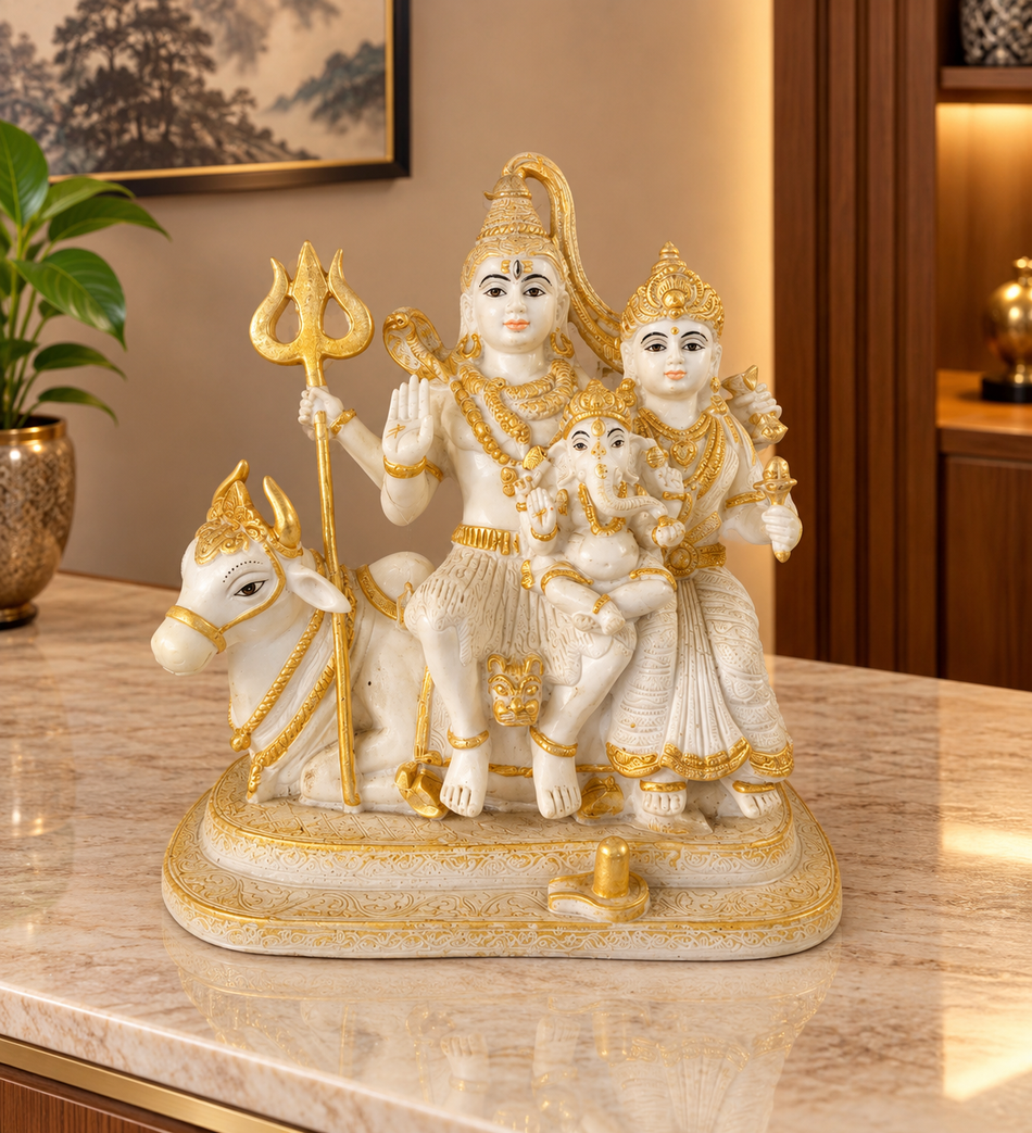 White and Gold Shiv Parivar Statue