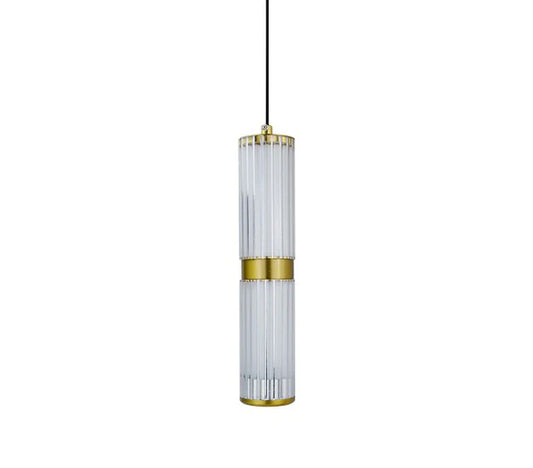 Double Crystal Glass Tube Pendant Light – Gold Finish
