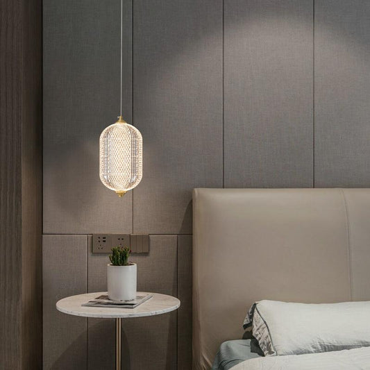Modern Crystal Mesh Pendant Light – Elegant Bedside Hanging Lamp