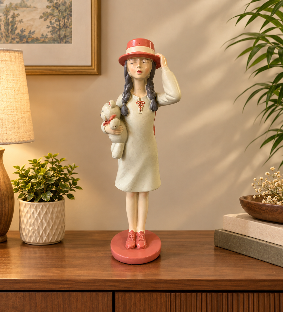 Whimsical Girl with Teddy Bear Decorative Figurine