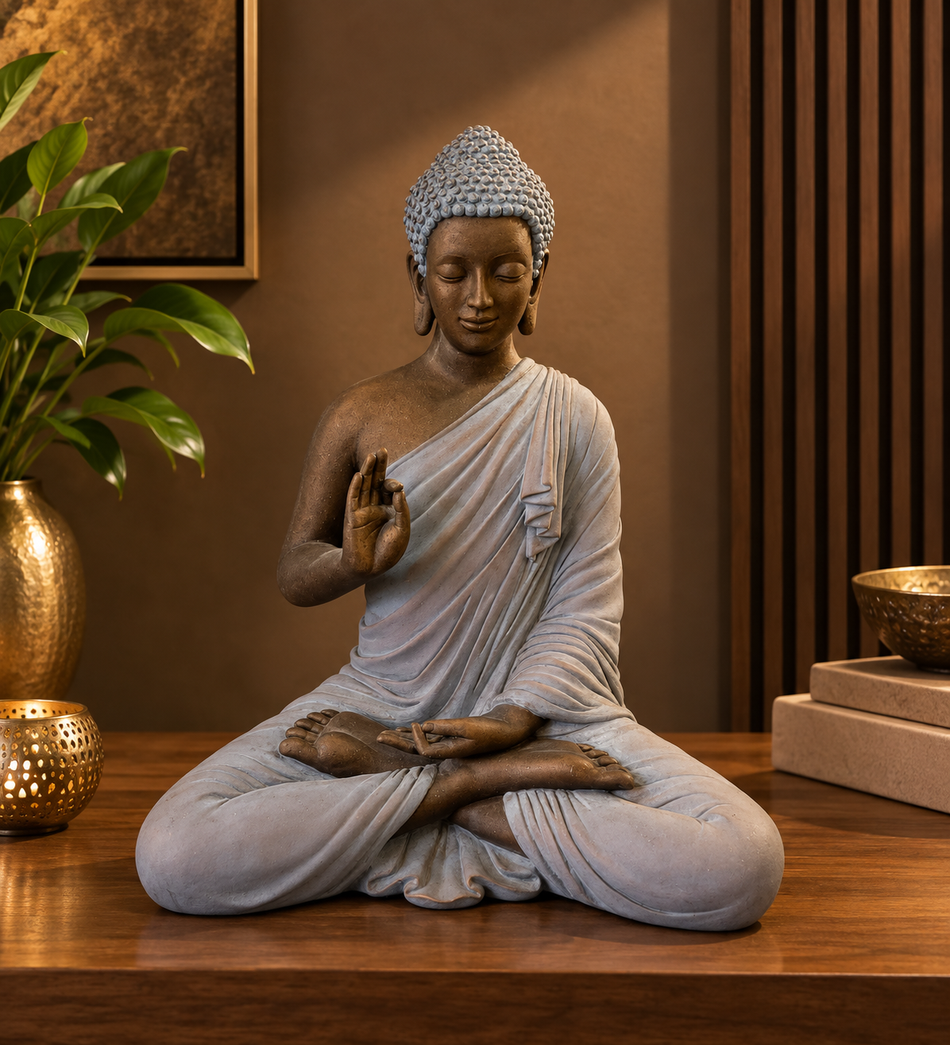 Bronze and Grey Seated Buddha Statue