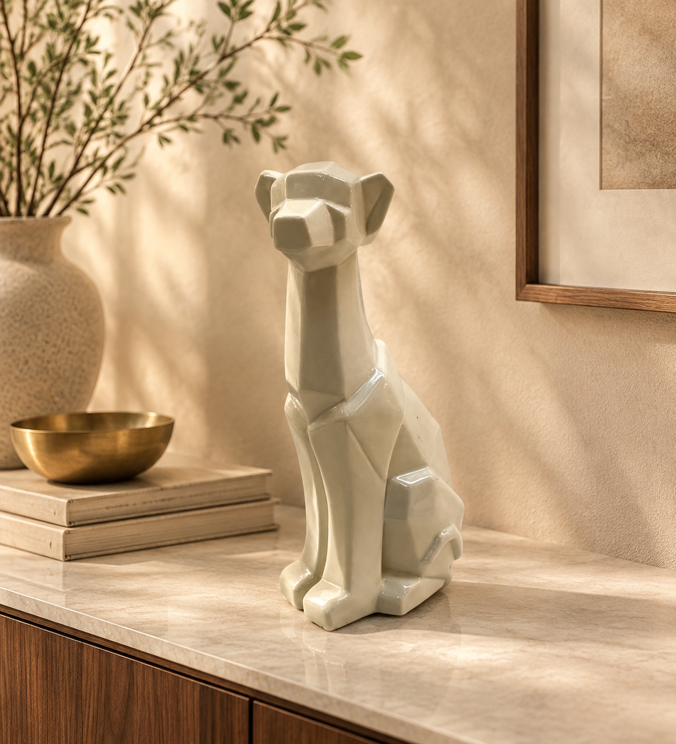 Modern Geometric Glossy Cream Ceramic Animal Figurine