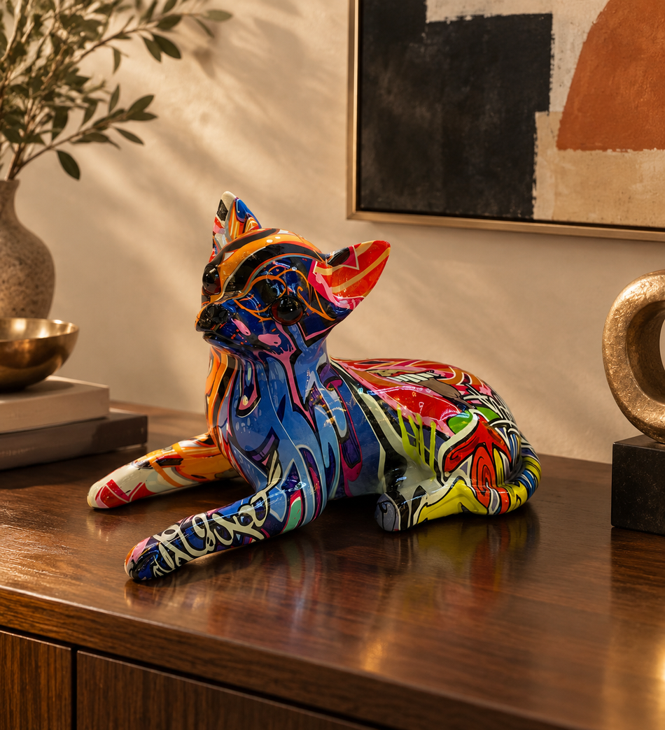 Vibrant Graffiti Art Pop Cat Figurine in High-Gloss Finish - Piggy bank