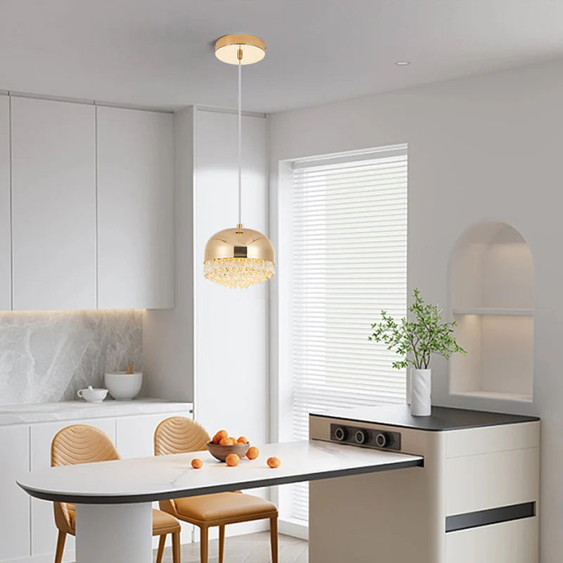 Golden Dome Pendant – Crystal Drop hanging Light