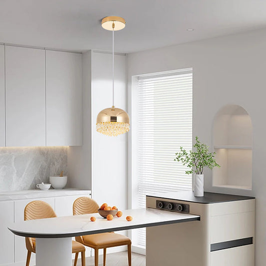 Golden Dome Pendant – Crystal Drop hanging Light