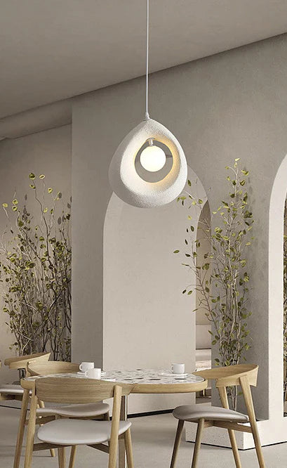Egg-Shaped Textured Pendant Light – Soft White Finish