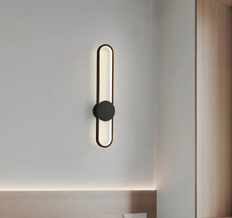 Vertical Oval LED Wall Light – Modern Black Frame Design