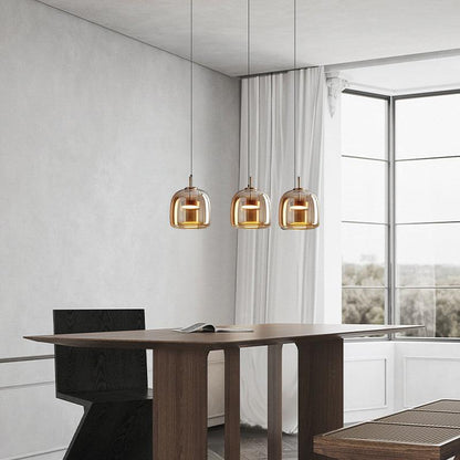 AmberGlow Pendant Light – Modern Amber Glass Dining Fixture