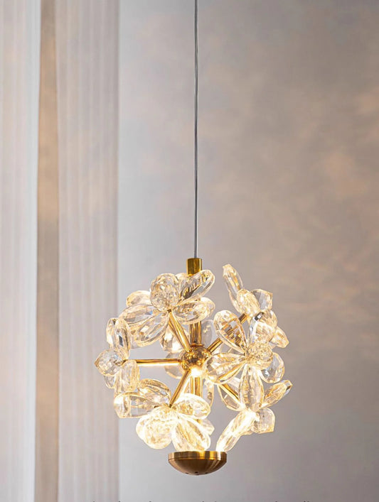 Luxury Crystal Flower Pendant Light – Golden Finish Hanging Lamp