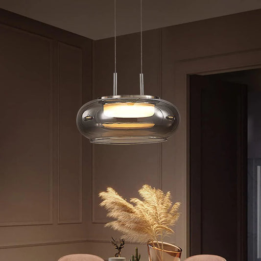 Smoky Grey Dome Pendant Light – Modern Glass Ceiling Lamp for Dining & Living Room