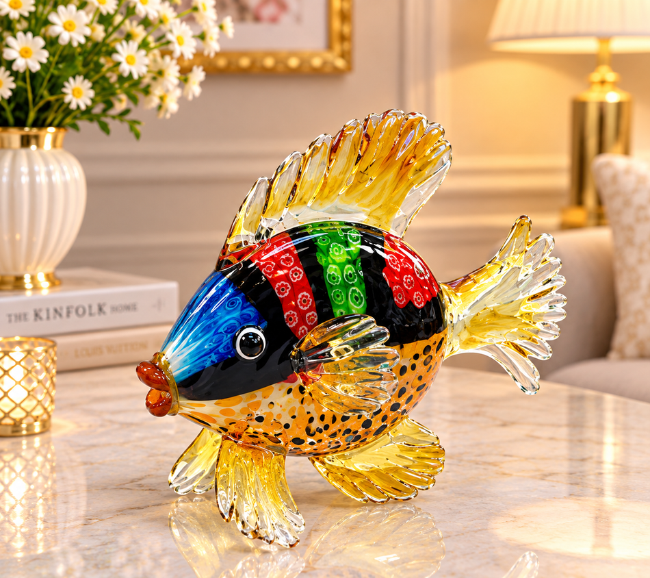Handblown Multicolored Art Glass Fish Sculpture