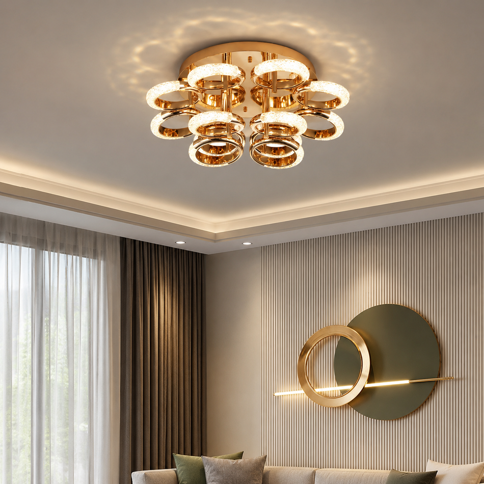 Modern Gold LED Crystal Ring Ceiling Chandelier