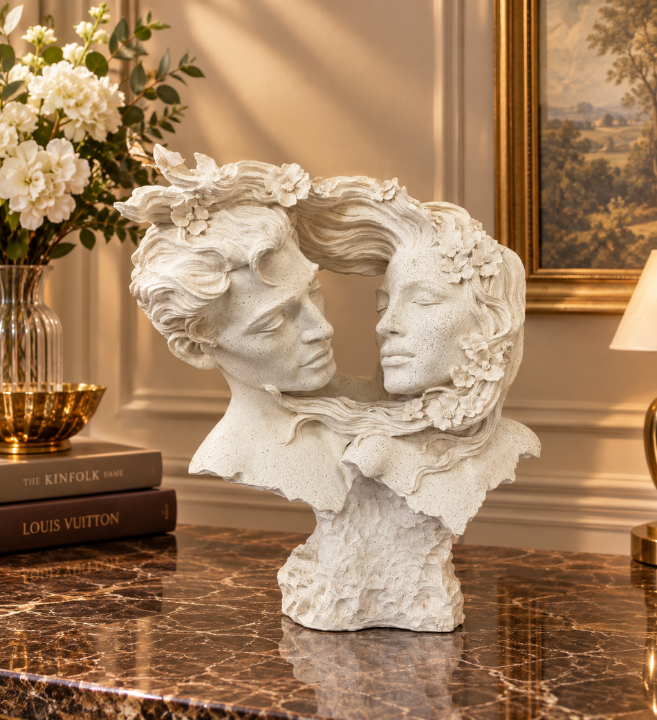 Textured Stone-Finish Romantic Couple Sculpture