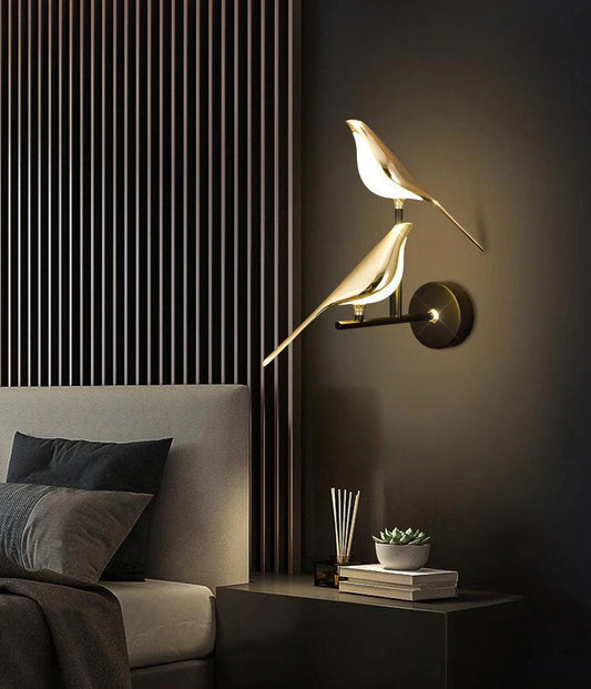 Twin Golden Bird LED Wall Light – Matte Black Base