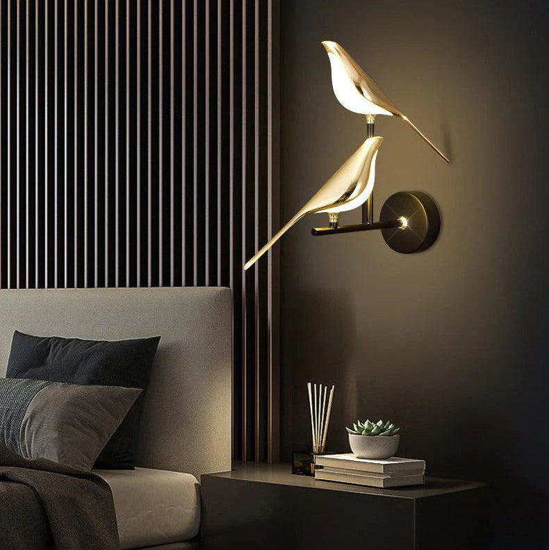 Twin Golden Bird LED Wall Light – Matte Black Base