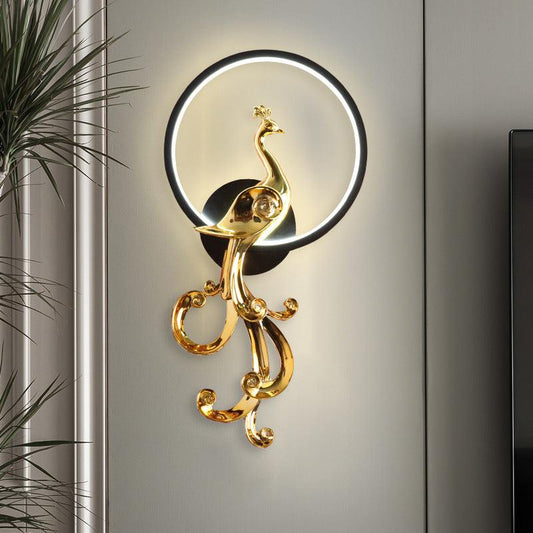 Golden Peacock LED Wall Light – Artistic Glamour Meets Radiant Glow
