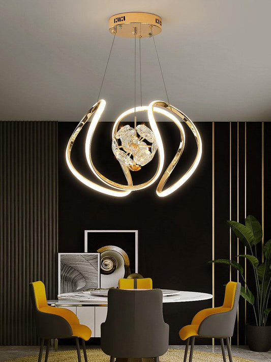 Luxury LED Gold Crystal Chandelier – Modern Spiral Pendant Light for Dining & Living Rooms